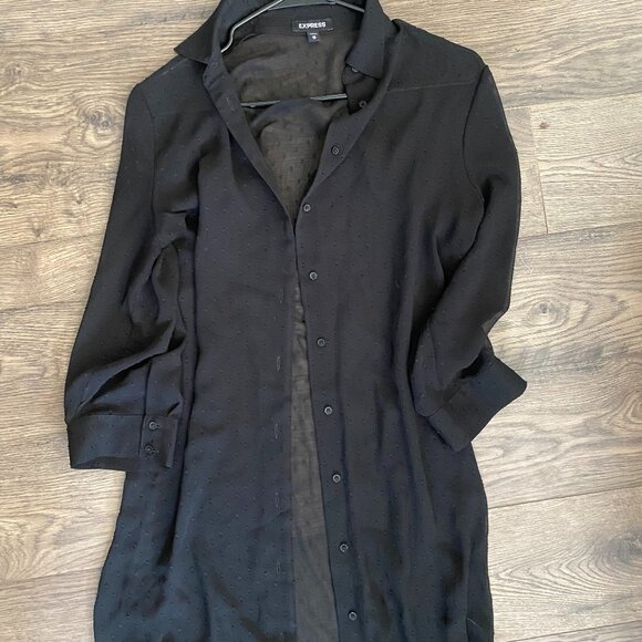 Express Black Polka Dot / Swiss Dot Sheer Duster Cardigan Textured Layering - Picture 1 of 3